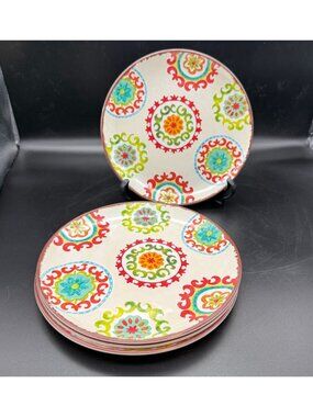 Laurie Gates Moroccan Boho Melamine Salad Plates Set 4 Floral Multicolor 8.75 In